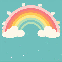 Rainbow vector illustration. copy space vector background as wallpaper. Minimalist  cloud and rainbow groovy line illustration. groovy backgrounds.