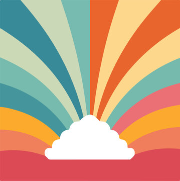 Rainbow vector illustration. copy space vector background as wallpaper. Minimalist  cloud and rainbow groovy line illustration. groovy backgrounds.