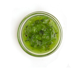 bowl of danish relish sauce on white background