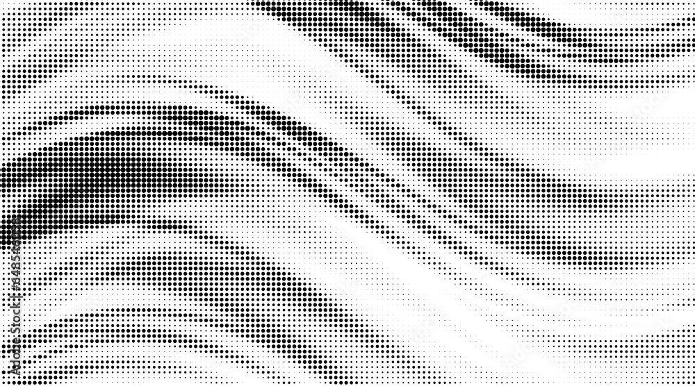 Poster monochrome gradient halftone dots background. vector illustration. big wave