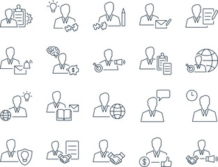 Businessman Icons Set. Entrepreneur, Businessperson, CEO, Owner. Editable Stroke. Simple Icons Vector Collection