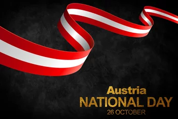 Deurstickers Austria happy national day greeting card, banner, vector illustration. Austrian memorial holiday 26th of October design element with realistic flag with stripes, square format. © Philip
