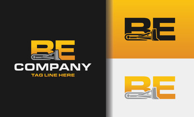 Letter BE bulldozer heavy equipment logo vector. Loader logo vector for construction company. Vehicle equipment template vector illustration for your branding.  © Shenju