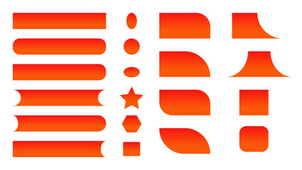 Illustrations of various geometric shapes with red to golden color gradations