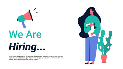 we are hiring, women with reume. Vector flat style cartoon illustration