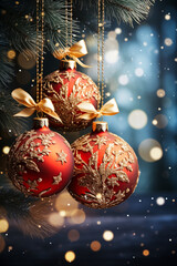 Happy New Year and Christmas Greeting Cards.  Holidays background. AI generative.