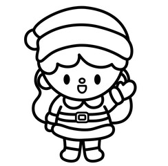 Cute Christmas Santa Claus girl outline cartoon illustration	