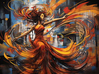 Abstract color graffiti of a dancing beautiful woman