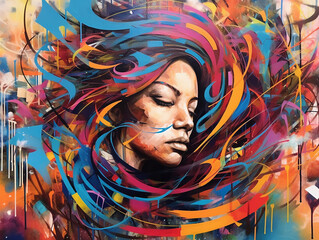 Abstract color graffiti of a beautiful woman