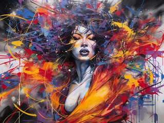 Abstract color graffiti of a beautiful woman