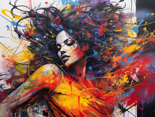 Abstract color graffiti of a beautiful woman