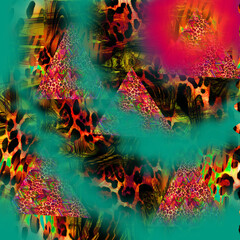 combination of colorful  leopard snake tiger textures textile collage pattern