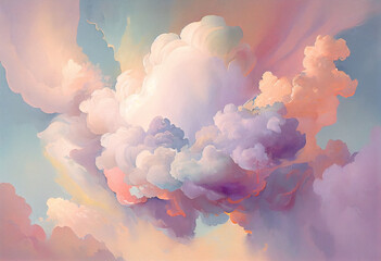 Image of a watercolor painting of clouds, in the style of rococo  pastel colors, conceptual digital art. Generative AI