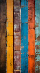 Old Distressed Wood Slat Background Wallpaper for Product Placement Advertisement. Painted Stained Weathered Sea Ocean Boards. Orange, Blue, White. 9:16 Aspect Ratio.