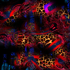 combination of colorful  leopard snake tiger textures textile collage pattern