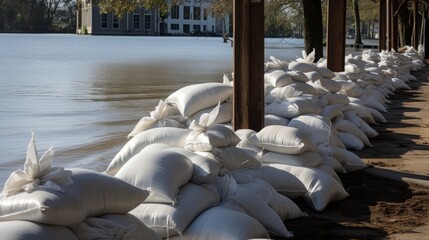barriers made of sandbags during city flooding