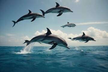 Flying Dolphins Diving into the Ocean