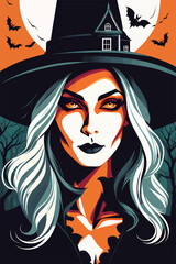 Witchcraft Wonders, Halloween Witch with Hat Vector Art Illustration