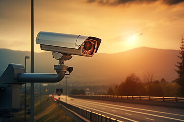 Modern hiway road security camera system for protection.