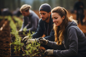 a team of volunteers is engaged in forest reforestation