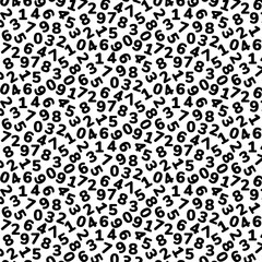 Seamless pattern of numbers in flat style for kids education. Collection of black vector numbers on white background