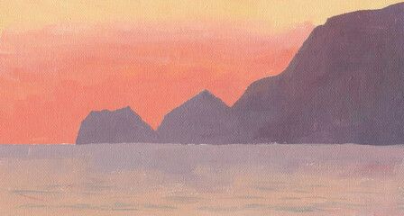  Illustration of sunset with canvas texture