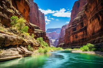 Scenic river view in canyon at national park. Generative AI