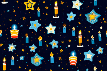 Fototapeta na wymiar Seamless pattern with candles, stars and confetti