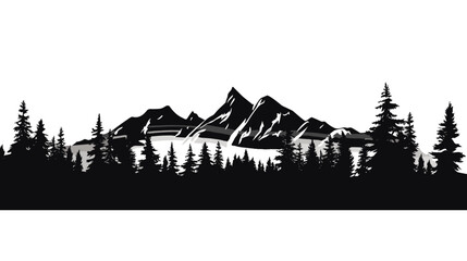 Fototapeta na wymiar Black and white landscape, panorama of mountains in the morning haze, vector illustration