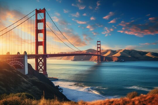 Scenic view of San Francisco featuring the iconic bridge. Generative AI