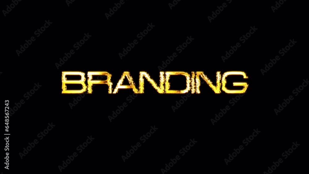 Poster branding word gold text shine light animation loop with glitch text cinematic title effect on black 