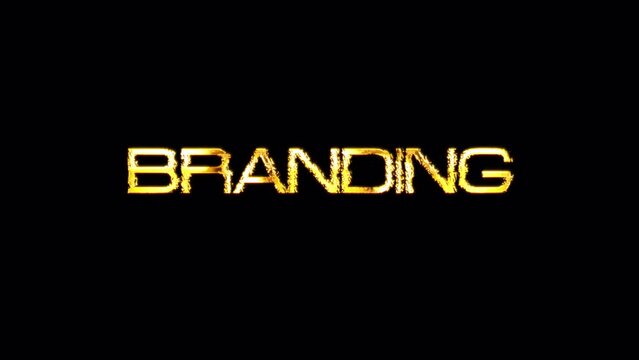 Branding word gold text shine light animation loop with glitch text cinematic title effect on black abstract background.Promote advertising concept isolate using QuickTime Alpha Channel proress 444