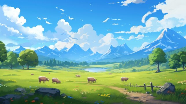 A beautiful clearing with grazing animals game art © Damian Sobczyk