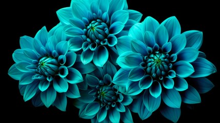 Exotic Dahlia and Peony Flowers in Cyan and Turquoise Colors. High-quality Isolated Macro Images for Wedding Anniversary and Mother's Day Greeting Card Design