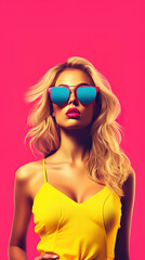 Pop art portrait of sexy blonde woman