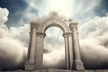 Arched gate surreal sky. Generate Ai