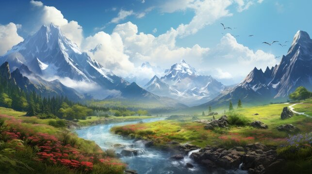 Beautiful Japan Mountain Range Game Art
