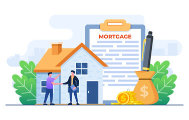 Man buying mortgage house and shaking hands with real estate agent, House loan or money investment to real estate concept template, Mortgage loan, Purchasing property, Home loan, Home bank credit