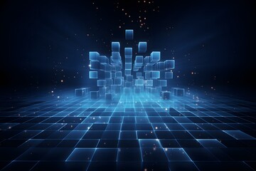 echnology big data futuristic background. Digital network connection blue light. Internet speed server.