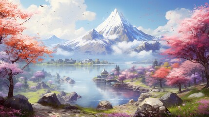 Beautiful Japan Mountain Range Game Art