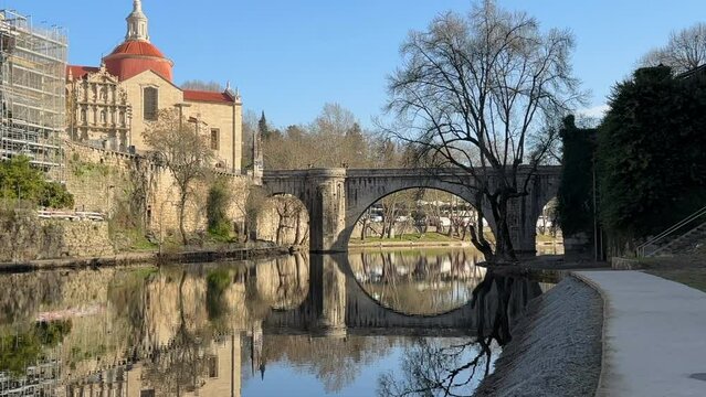 Medieval Sao Goncalo Bridge over the Tamega River in Amarante, Portugal