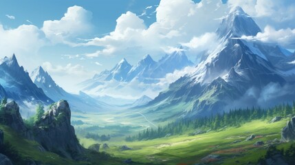 Beautiful Japan Mountain Range Game Art