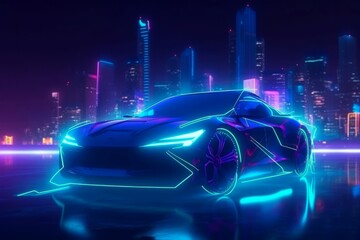 Car future neon. Generate Ai