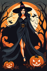  Halloween Witch with Hat Vector Art Illustration