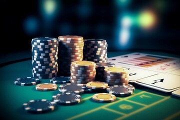 Casino chips stack. Generate Ai - obrazy, fototapety, plakaty