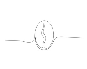 Continuous one line drawing of single coffee bean. Coffee bean line art vector illustration. Editable stroke.	