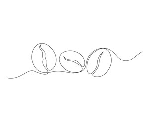 Continuous one line drawing of coffee beans. Roasted coffee beans line art vector illustration. Editable stroke.	