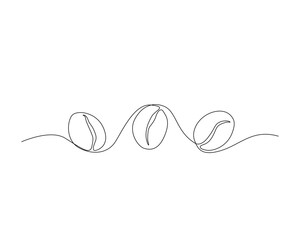 Continuous one line drawing of coffee beans. Roasted coffee beans line art vector illustration. Editable stroke.	
