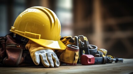 Tools kit of maintenance worker on table at industrial site