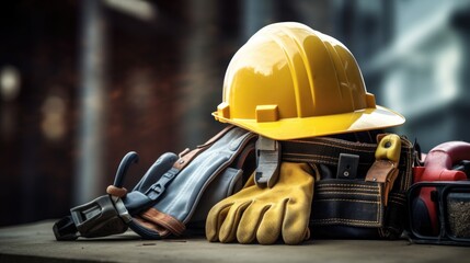 Tools kit of maintenance worker on table at industrial site